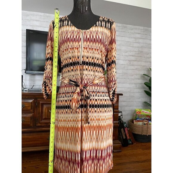 Tacera Black Rust and Maroon V-Neck Gold Zipper Midi Dress Size Small - Picture 7 of 9